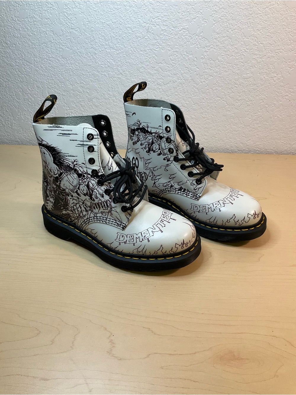 Dr. Martens Pascal Demented Are Go White Graphic Boots